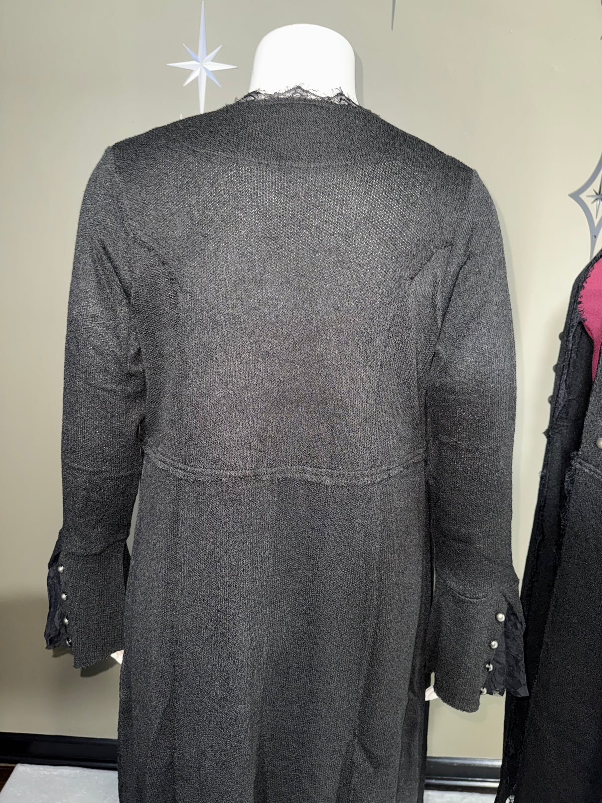 Lace Trim, Button-Detail Longline Cardigan/Jacket