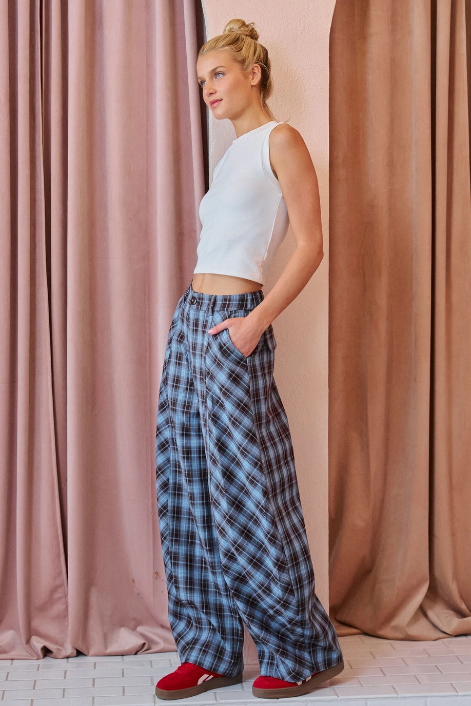 Retro Check Wide Leg Pants
