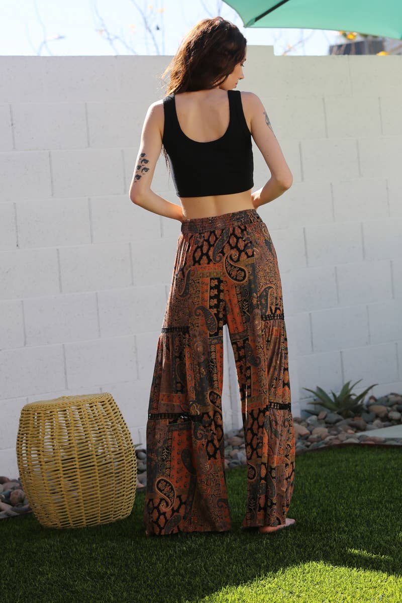 25R84-W909 WIDE LEG PANTS WITH LACE INSERTS