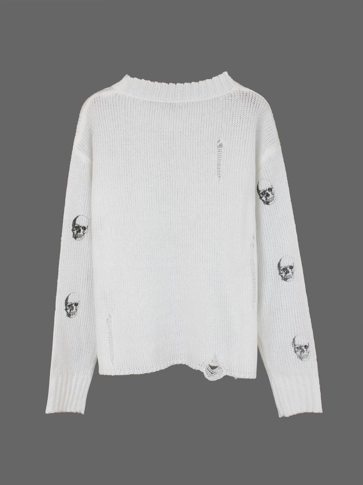 Halloween White/Black Skull Print Crew Lightweight Sweater