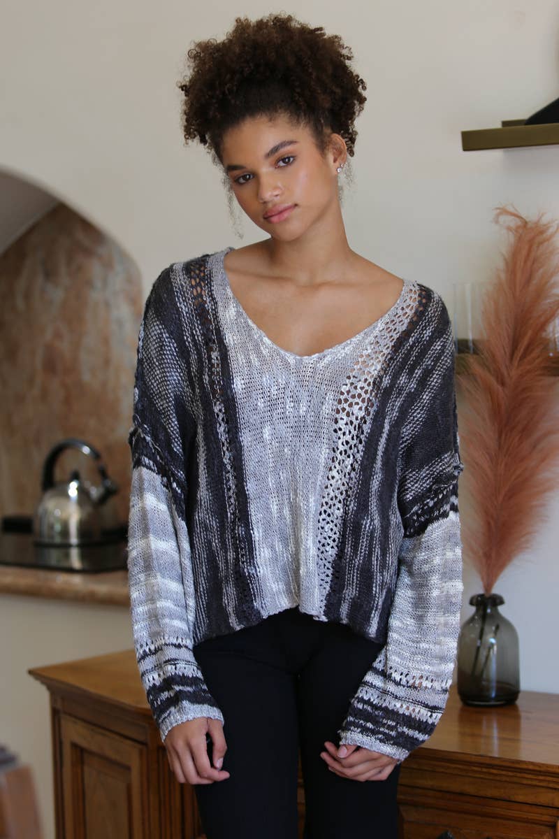 XHE55-ASIS BEACHY LIGHT WEIGHT V NECK CROP PULLOVER SWEATER