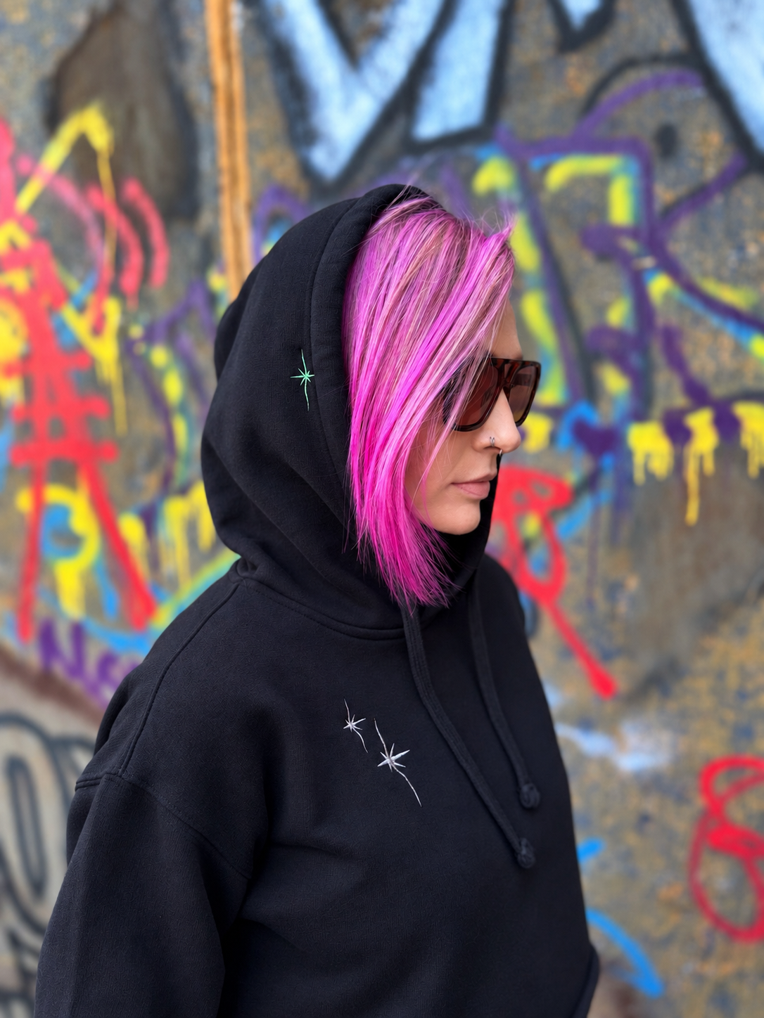Embroidered Cropped Hoodie - Skull & Snake 