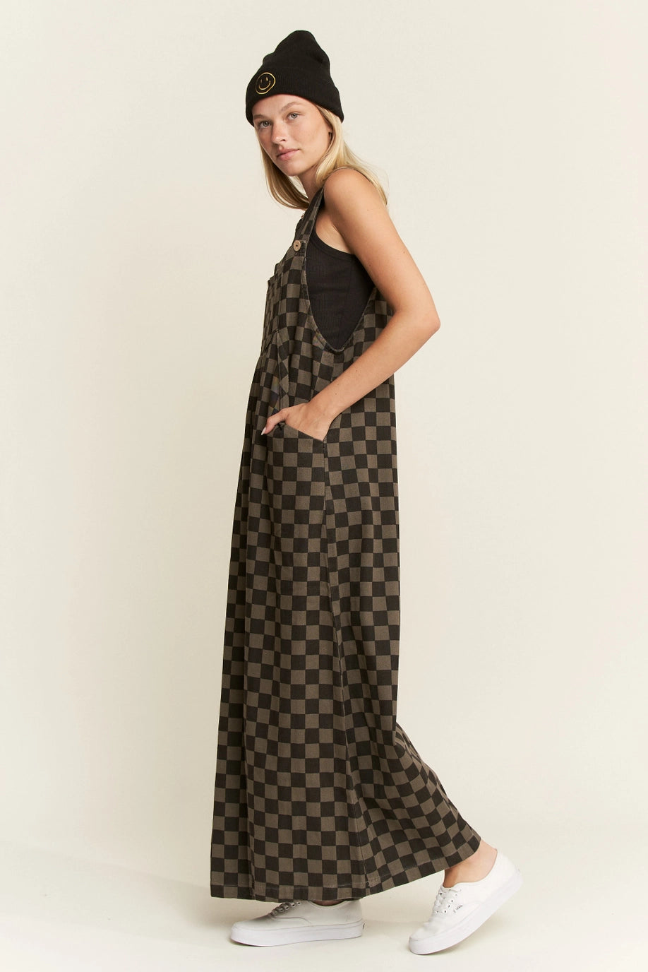 Checkered Wide Leg Overalls