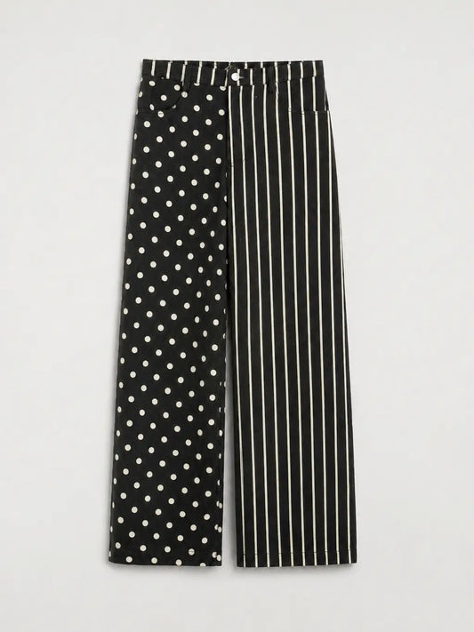 Mix Dot & Stripe Wide Leg Pants