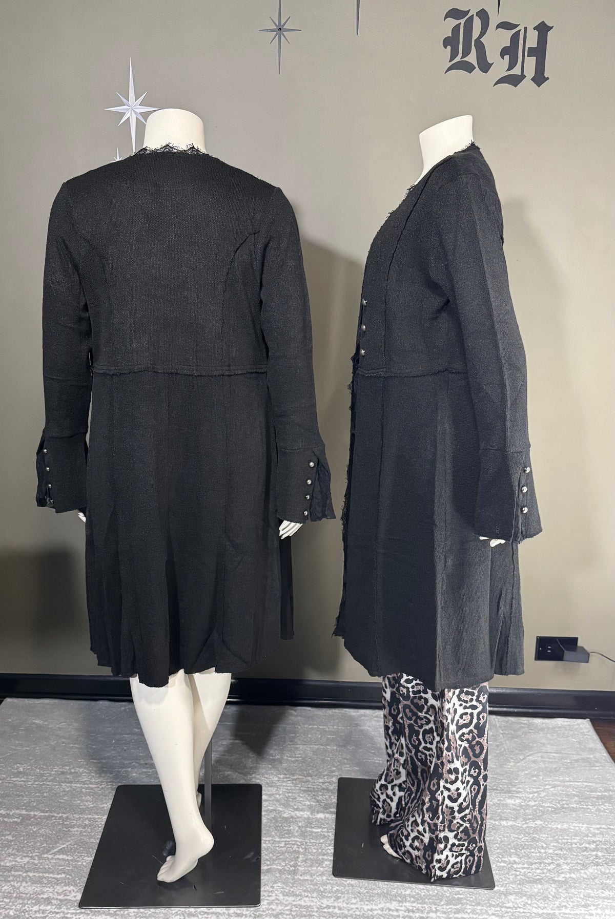 Lace Trim, Button-Detail Longline Cardigan/Jacket