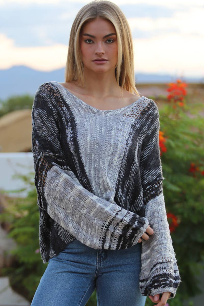 XHE55-ASIS BEACHY LIGHT WEIGHT V NECK CROP PULLOVER SWEATER