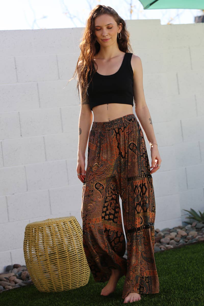 25R84-W909 WIDE LEG PANTS WITH LACE INSERTS