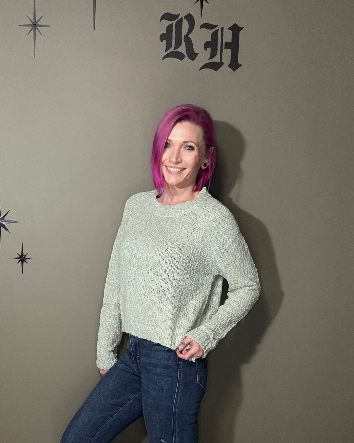 XHT62-ASIS SLUBBY KNIT RAGLAN SLEEVE PULLOVER SWEATER
