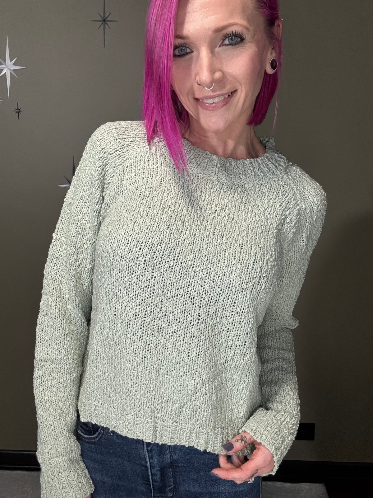 XHT62-ASIS SLUBBY KNIT RAGLAN SLEEVE PULLOVER SWEATER