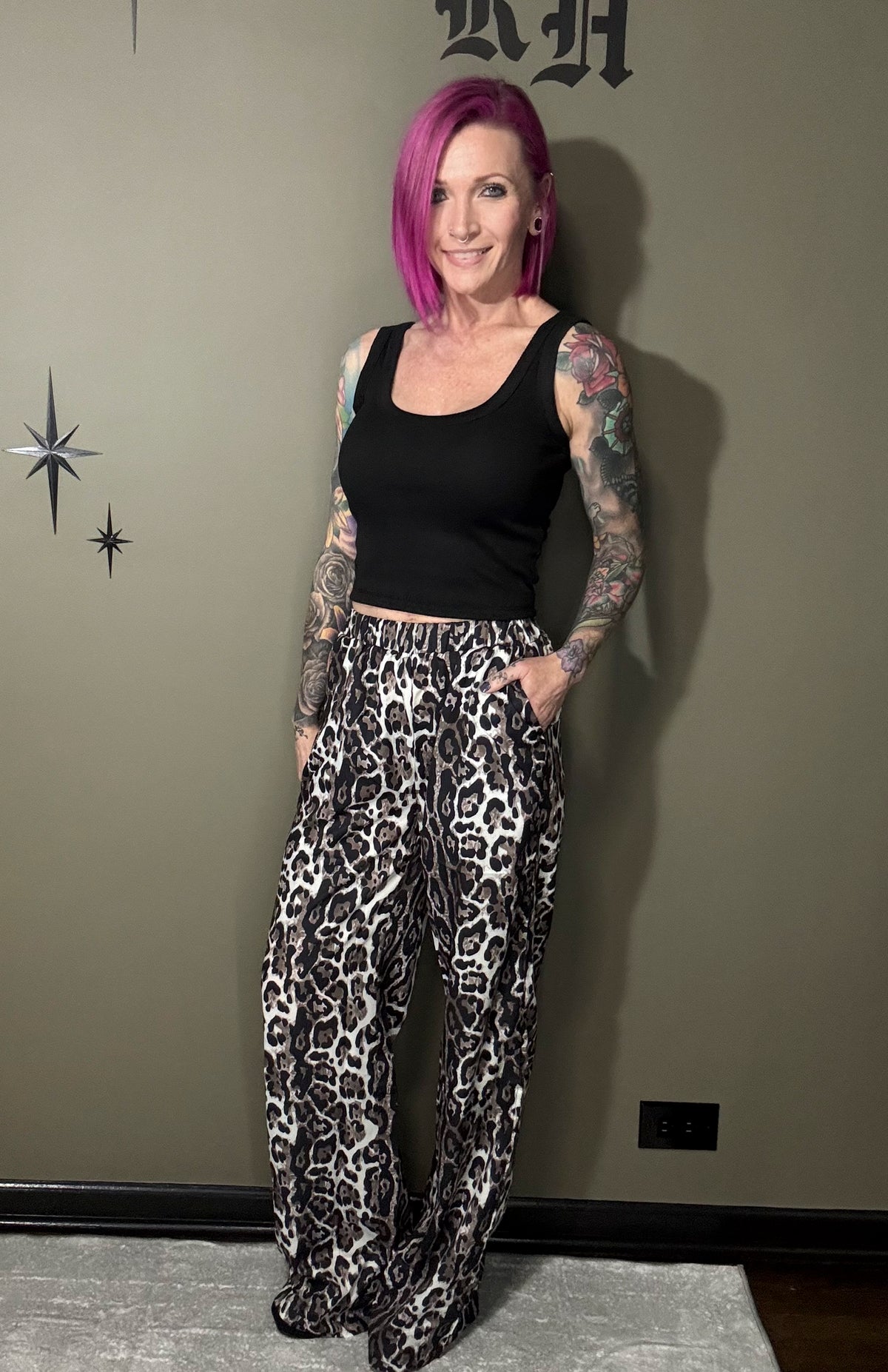 Wide-Leg Animal Print Casual Pants