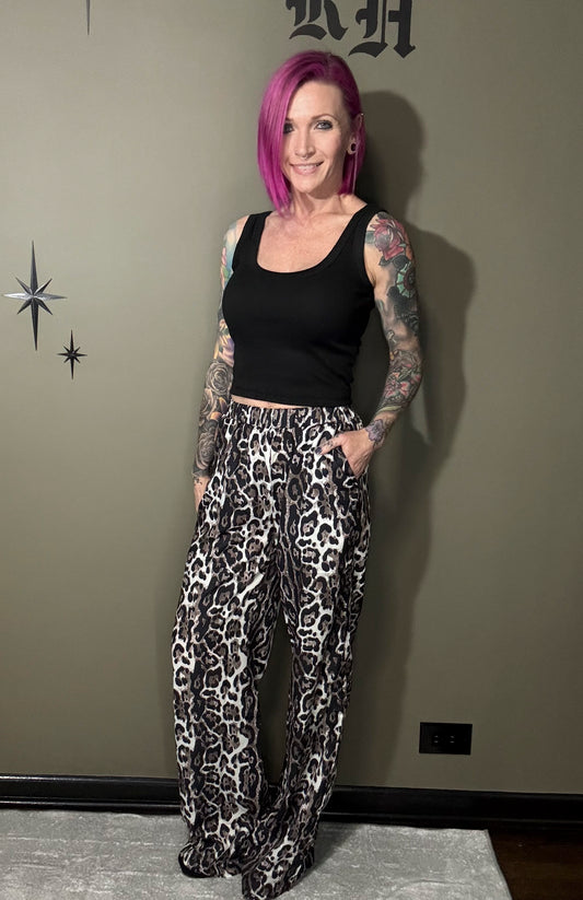 Wide-Leg Animal Print Casual Pants