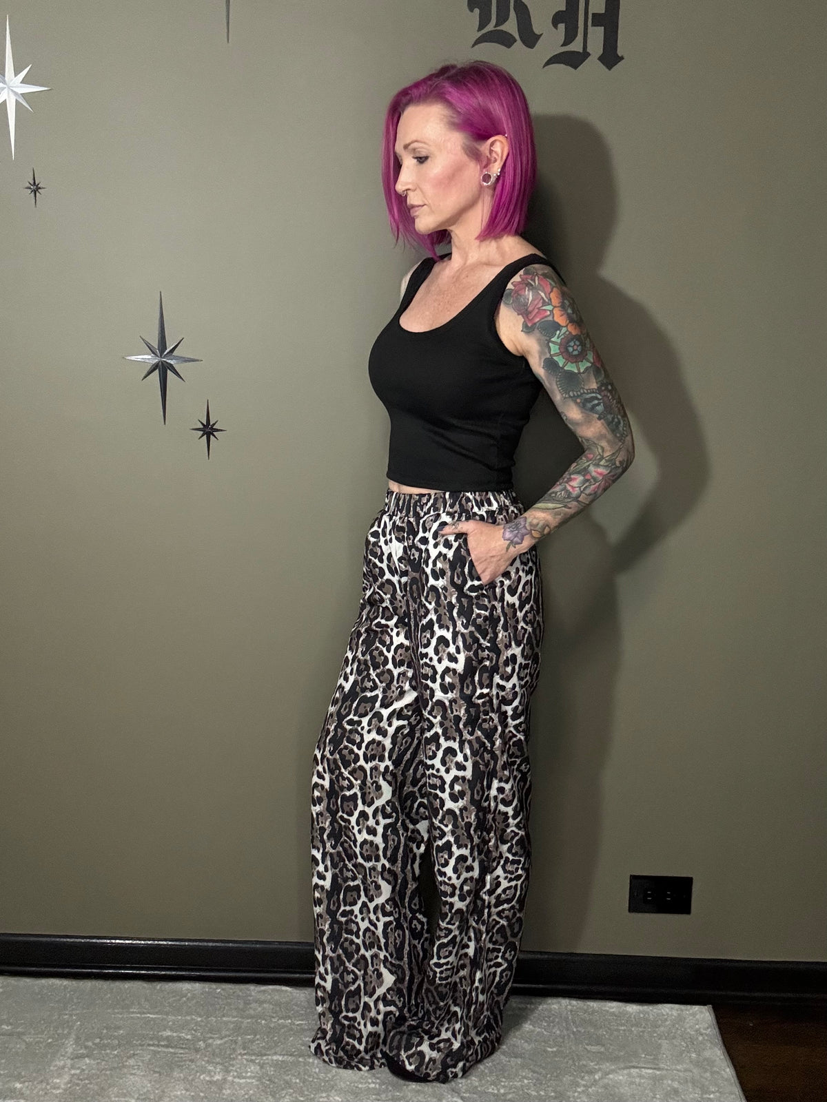 Wide-Leg Animal Print Casual Pants