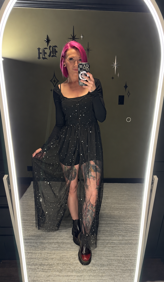 Elegant Sheer Overlay Dress