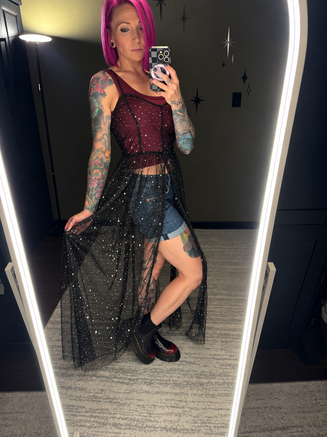 Elegant Sheer Overlay Dress